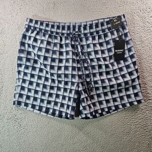 NWT Murano Swim Shorts Trunks Men‎ XL 5" Inseam Lined Geometric White Navy Blue